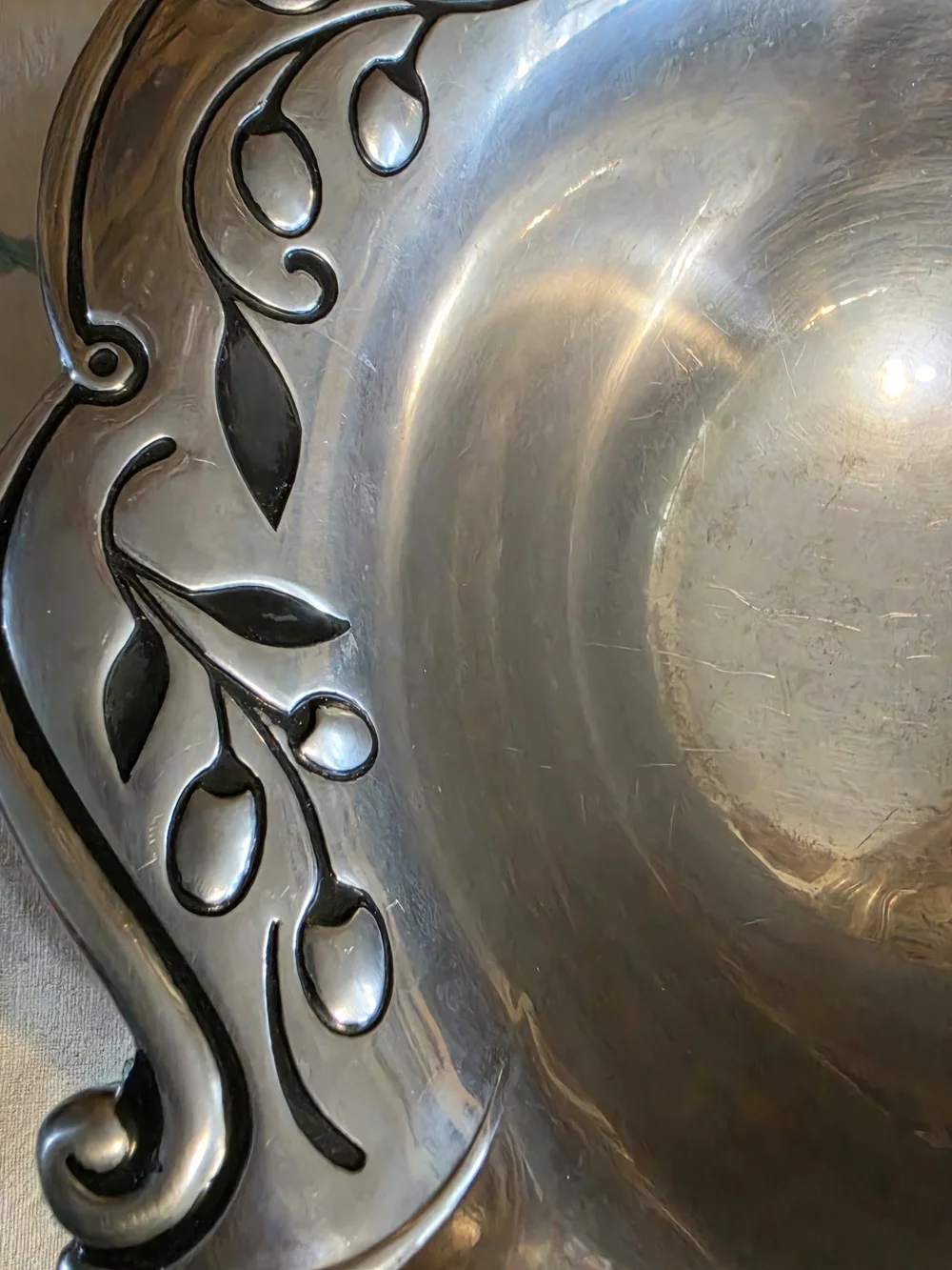Lenox Pewter Salad Serving Bowl featuring a distinct Olive Branch pattern